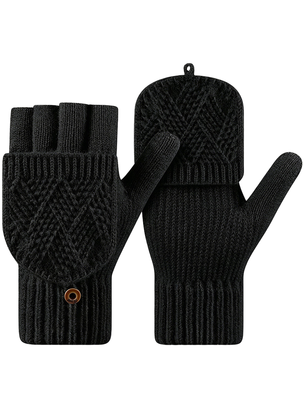 Black convertible fingerless gloves with fold-over mitten flaps