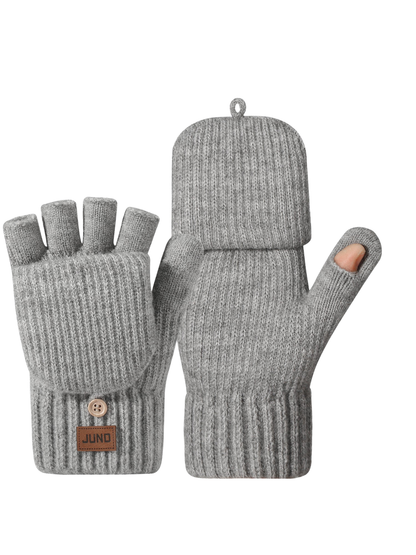 Light gray convertible mittens with fold-back finger covers