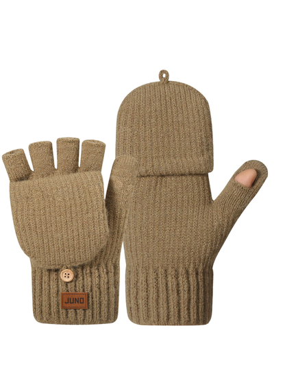 Brown convertible mittens with fold-back finger covers