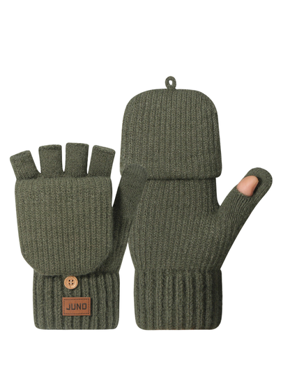 Army green convertible mittens with fold-back finger covers