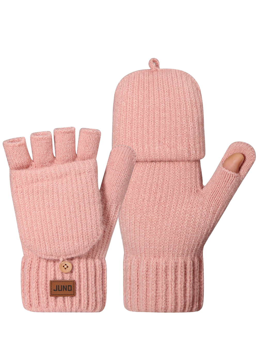 Light pink convertible mittens with fold-back finger covers