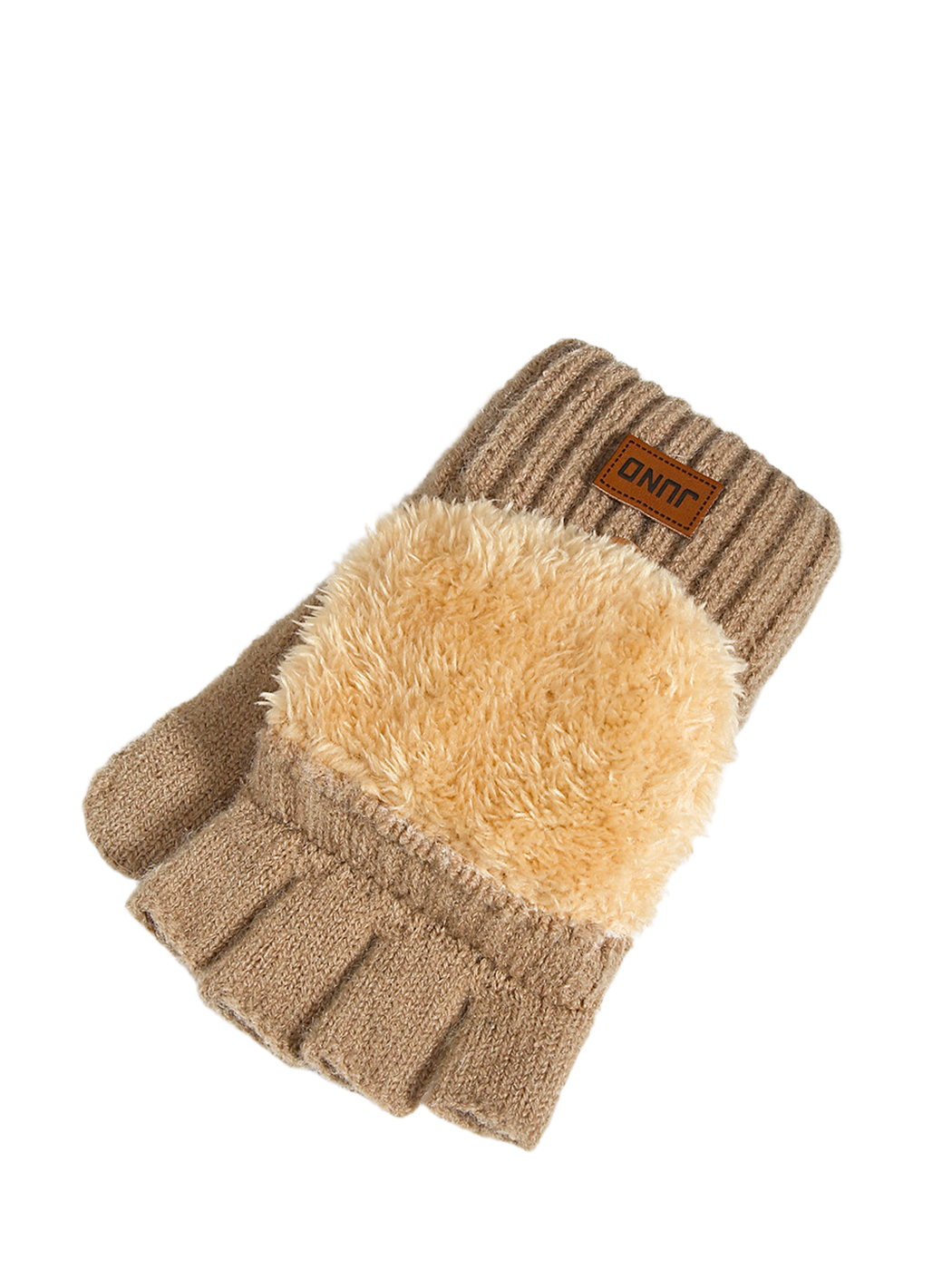 Close-up of the plush lining beneath a fold-back finger cover