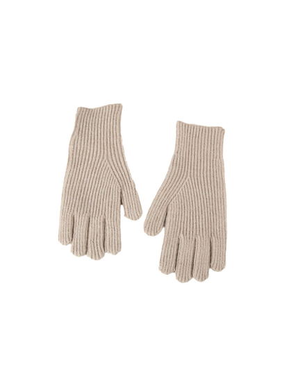 Light gray ribbed five-finger gloves on a white background