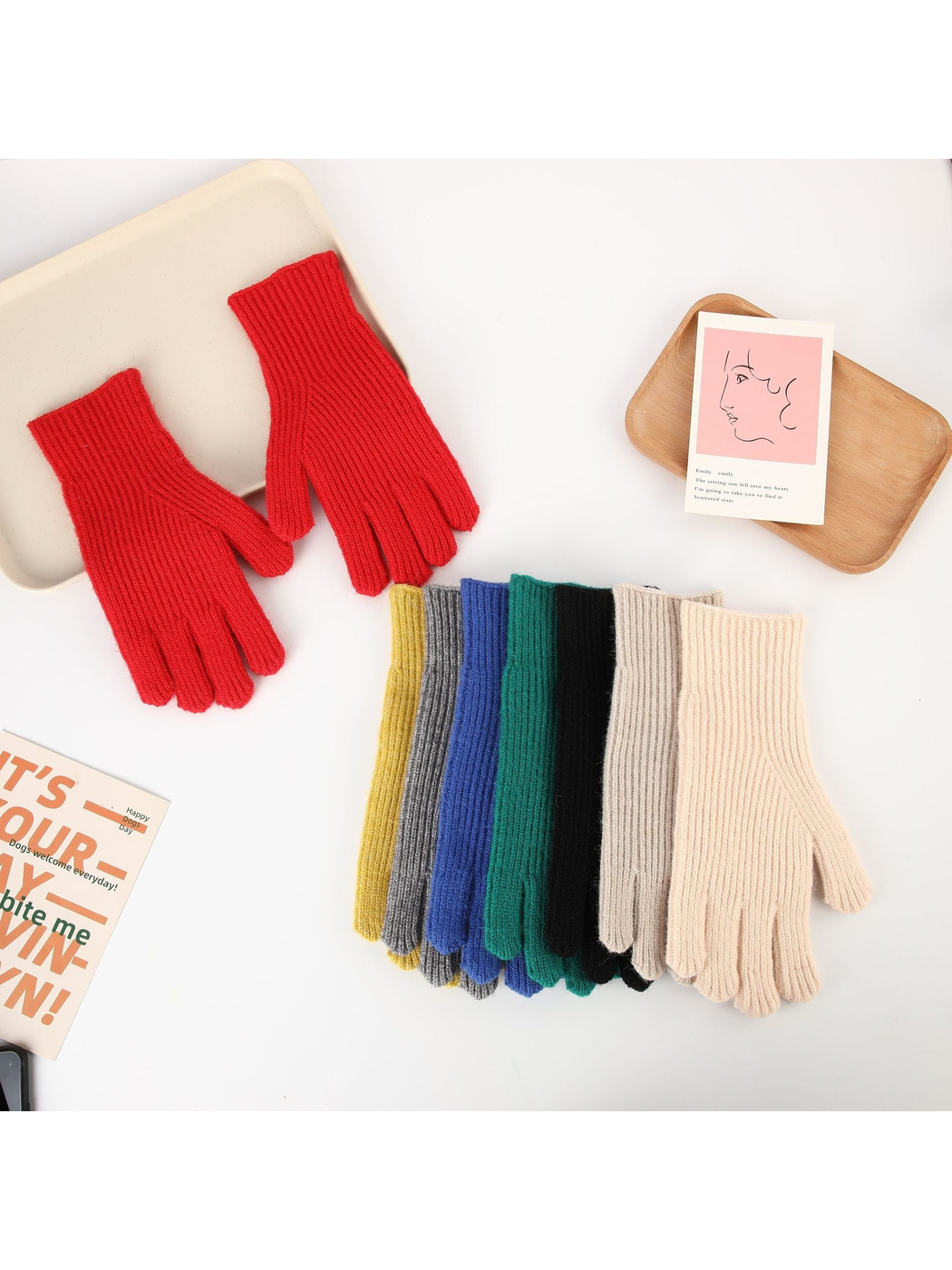 Ribbed gloves displayed together in multiple colors