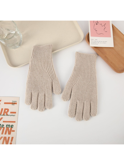 Light gray ribbed five-finger gloves, top view