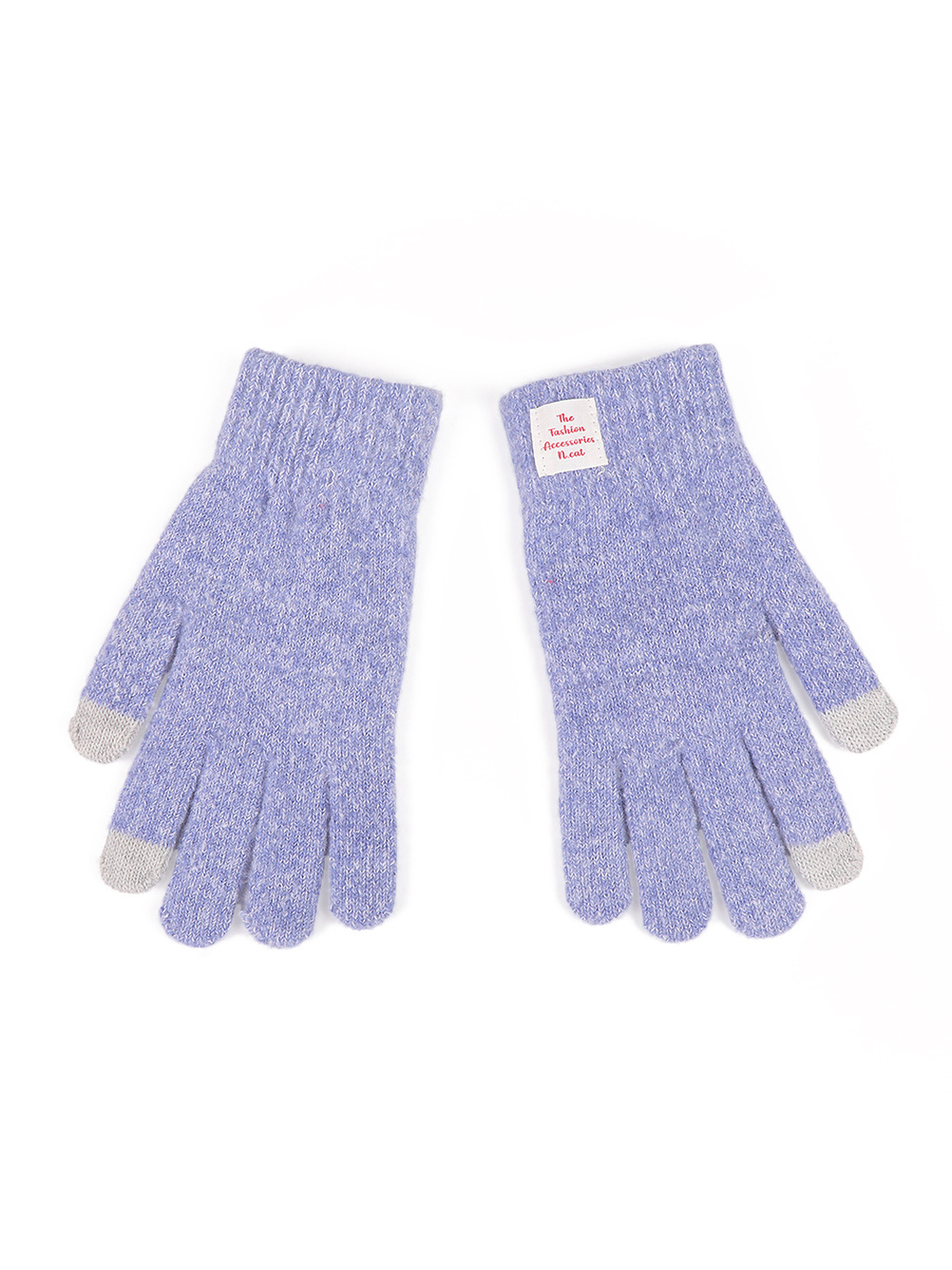 Lavender heathered gloves with gray contrast fingertips on a white background