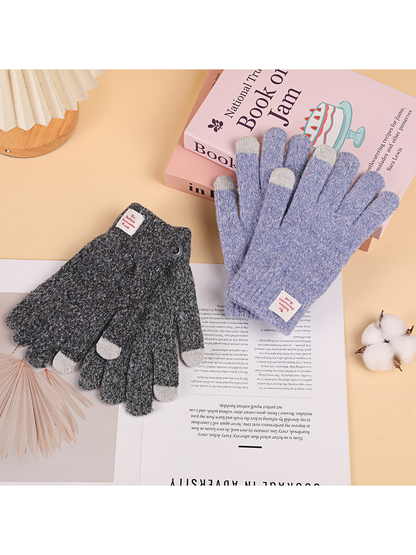 Charcoal and lavender heathered gloves arranged together