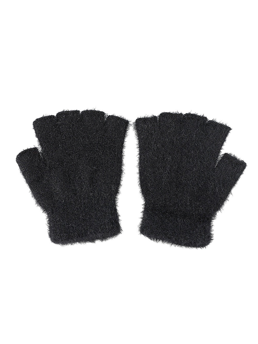 Gloving - Fuzzy Texture Ribbed Cuff Fingerless Gloves