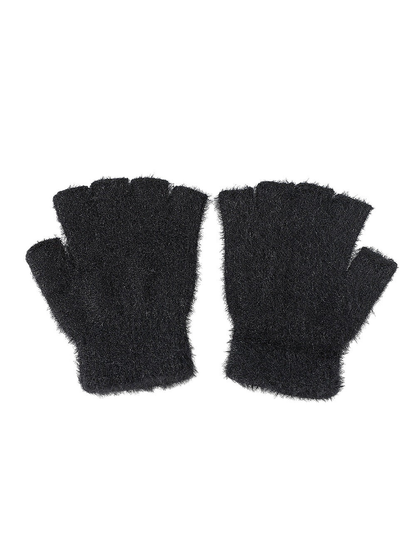 Gloving - Fuzzy Texture Ribbed Cuff Fingerless Gloves