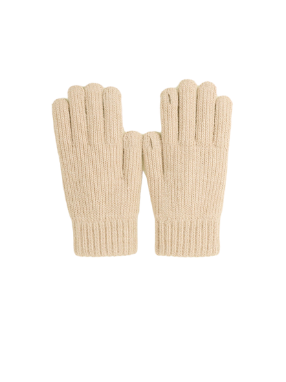 Ivory ribbed knit gloves with open thumb and fingertip details