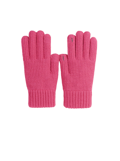 Fuchsia ribbed knit gloves with open thumb and fingertip details