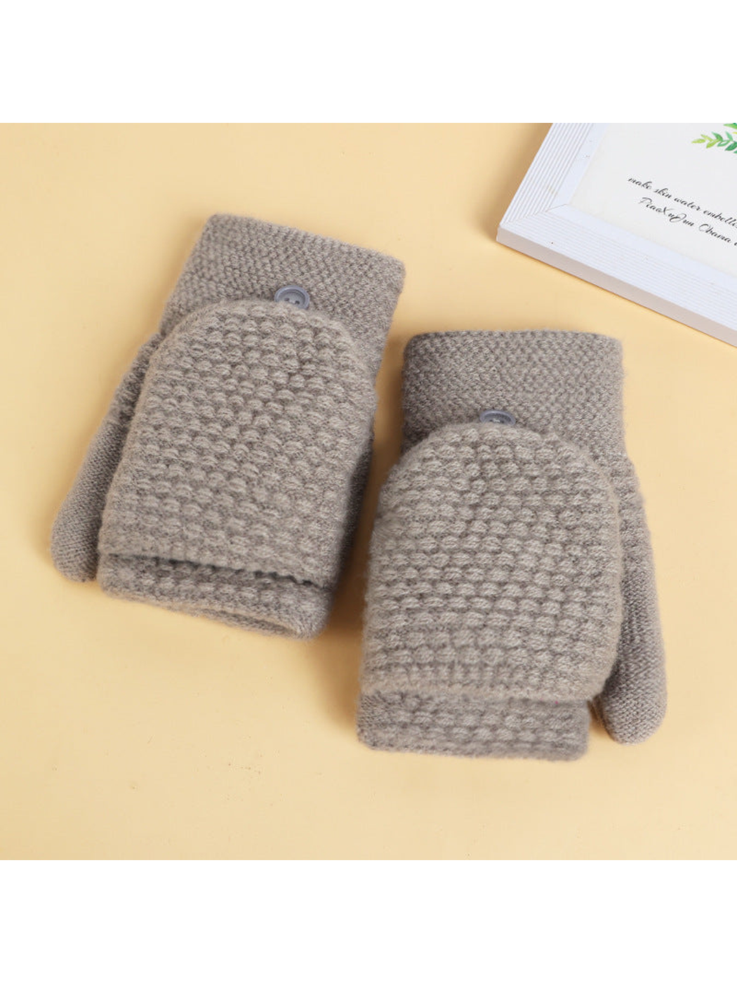 Heather gray convertible mittens with raised textured finger covers
