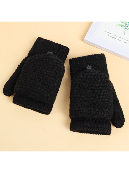 Black convertible mittens with raised textured finger covers
