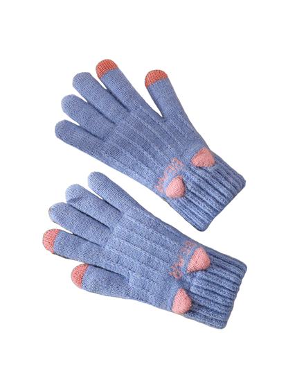 Light purple gloves with pink fingertips and raised ear motifs