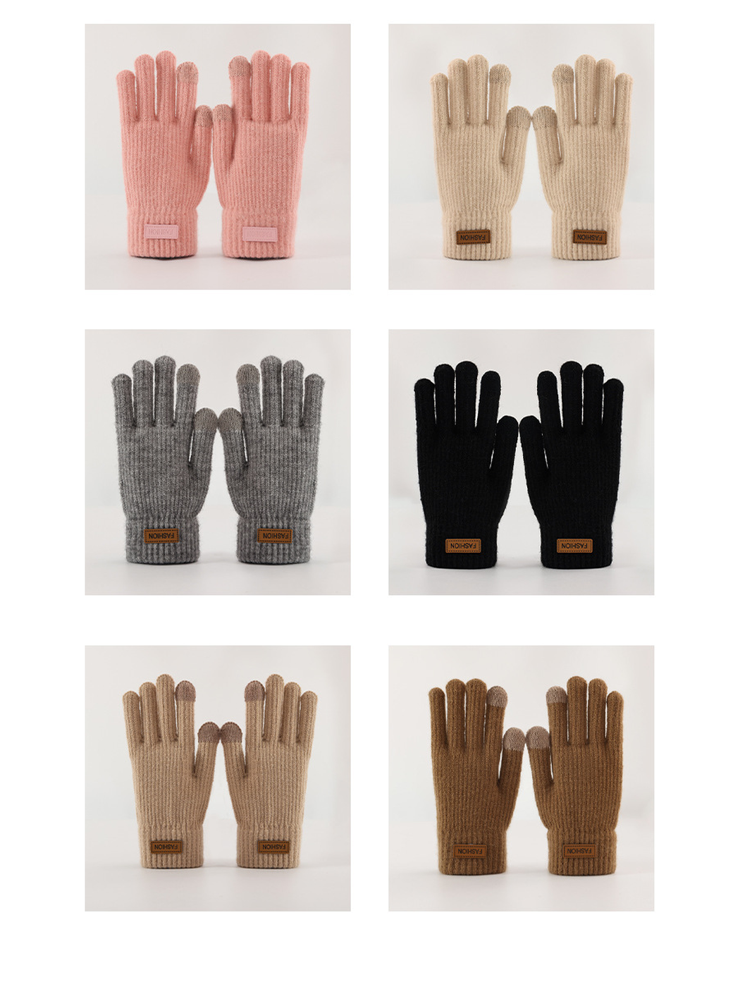 Multiple color options of ribbed gloves displayed together