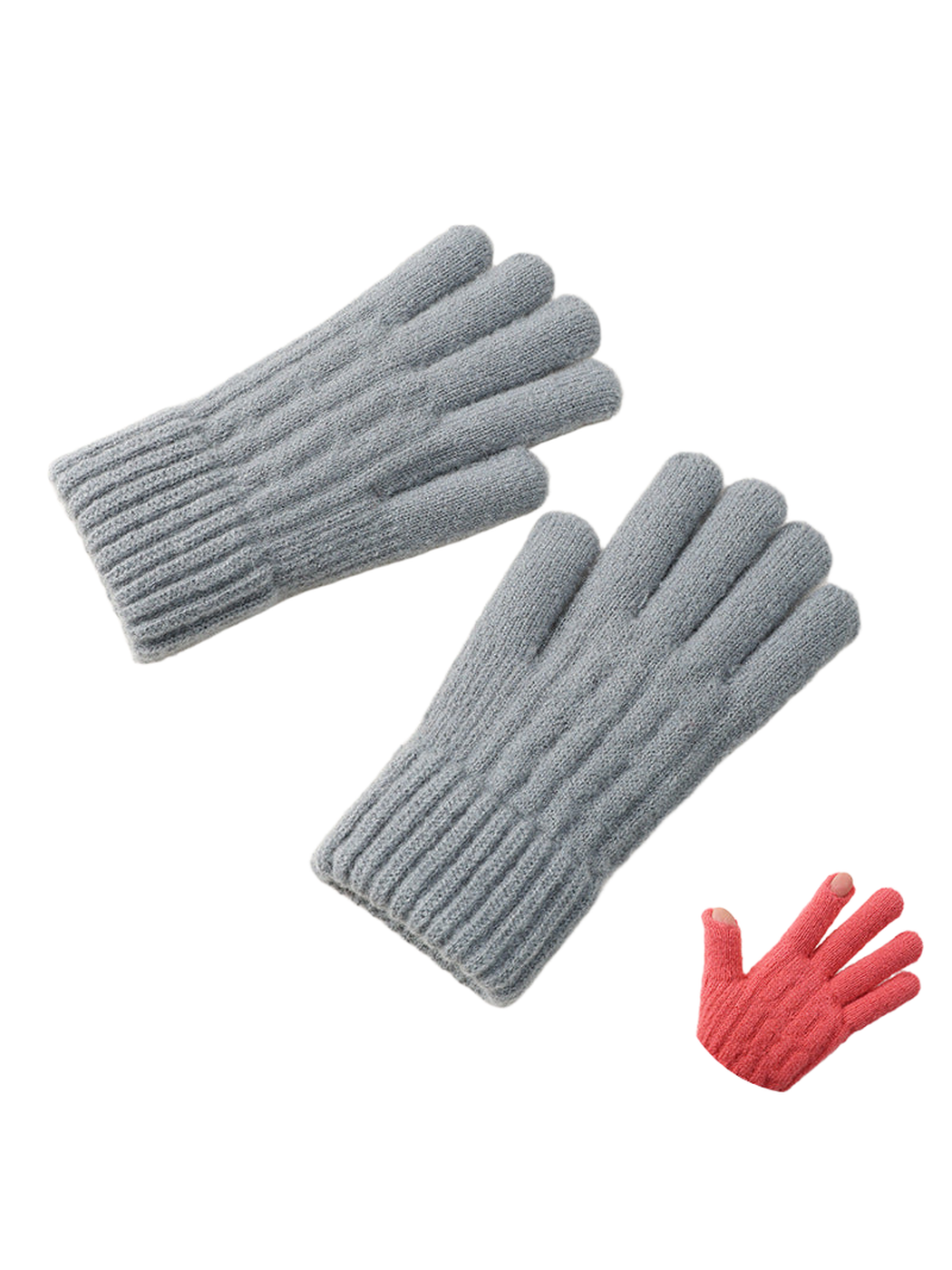 Gray textured knit gloves with extended ribbed cuffs