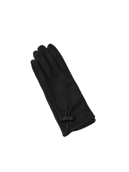 Black gloves with extended cuffs and small bow details