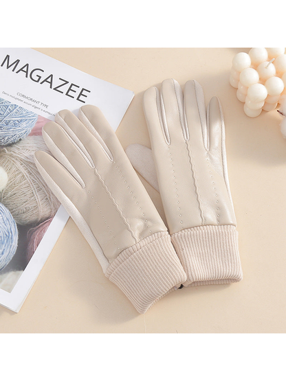 Ivory five-finger gloves with ribbed cuffs