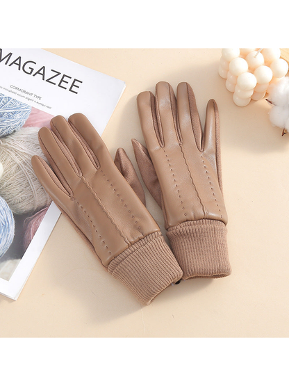 Camel five-finger gloves with ribbed cuffs