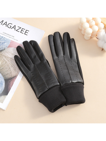 Black five-finger gloves with ribbed cuffs