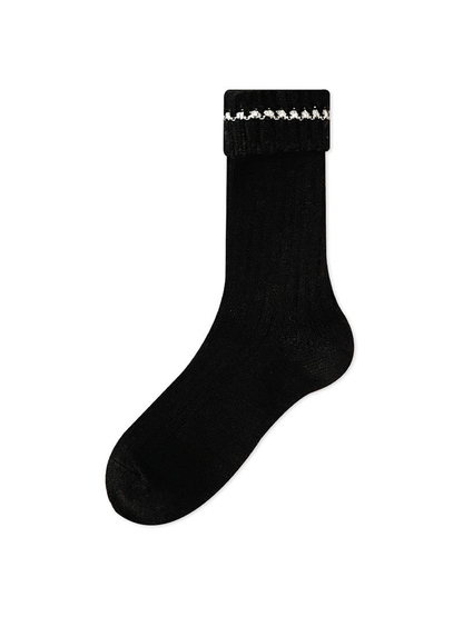Black ribbed crew sock with white cuff trim