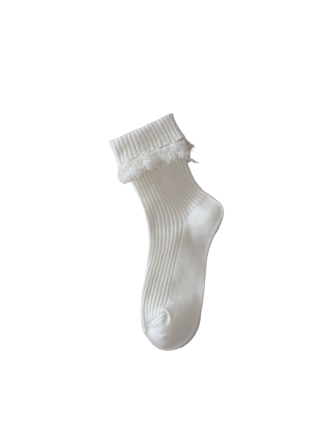 White ribbed crew sock with fuzzy cuff trim