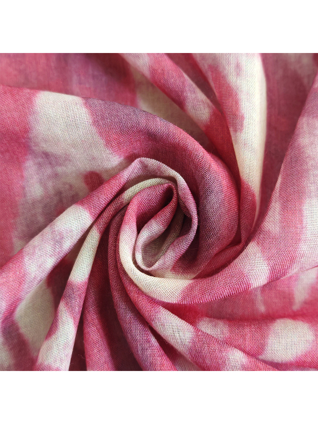 Close-up of the scarf's fine woven-look texture and rose pattern