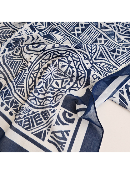 Close-up of the floral, leaf, medallion and geometric scarf print