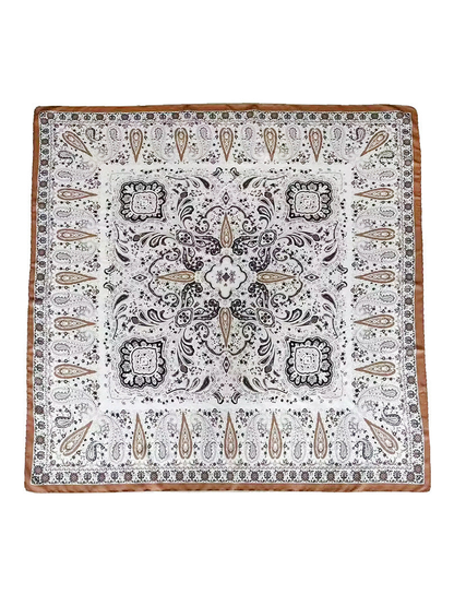 Ivory square scarf with rust border and paisley medallion print