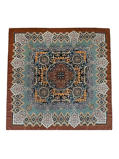 Multicolor square scarf with ornamental paisley and floral medallion pattern