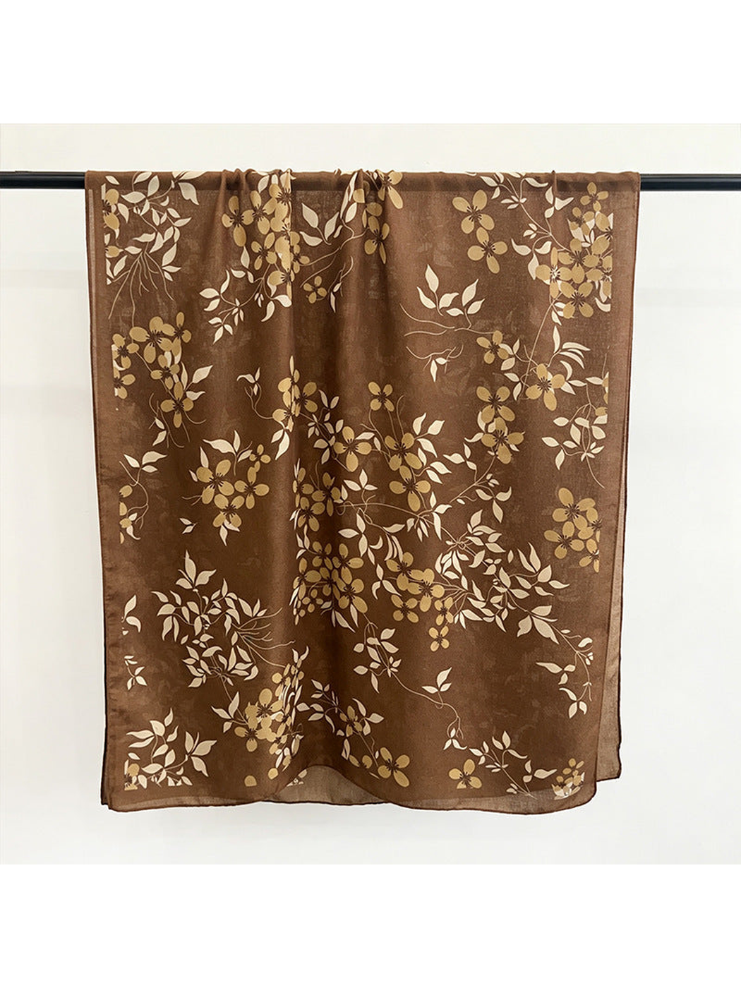 Brown floral and leaf patterned rectangular scarf
