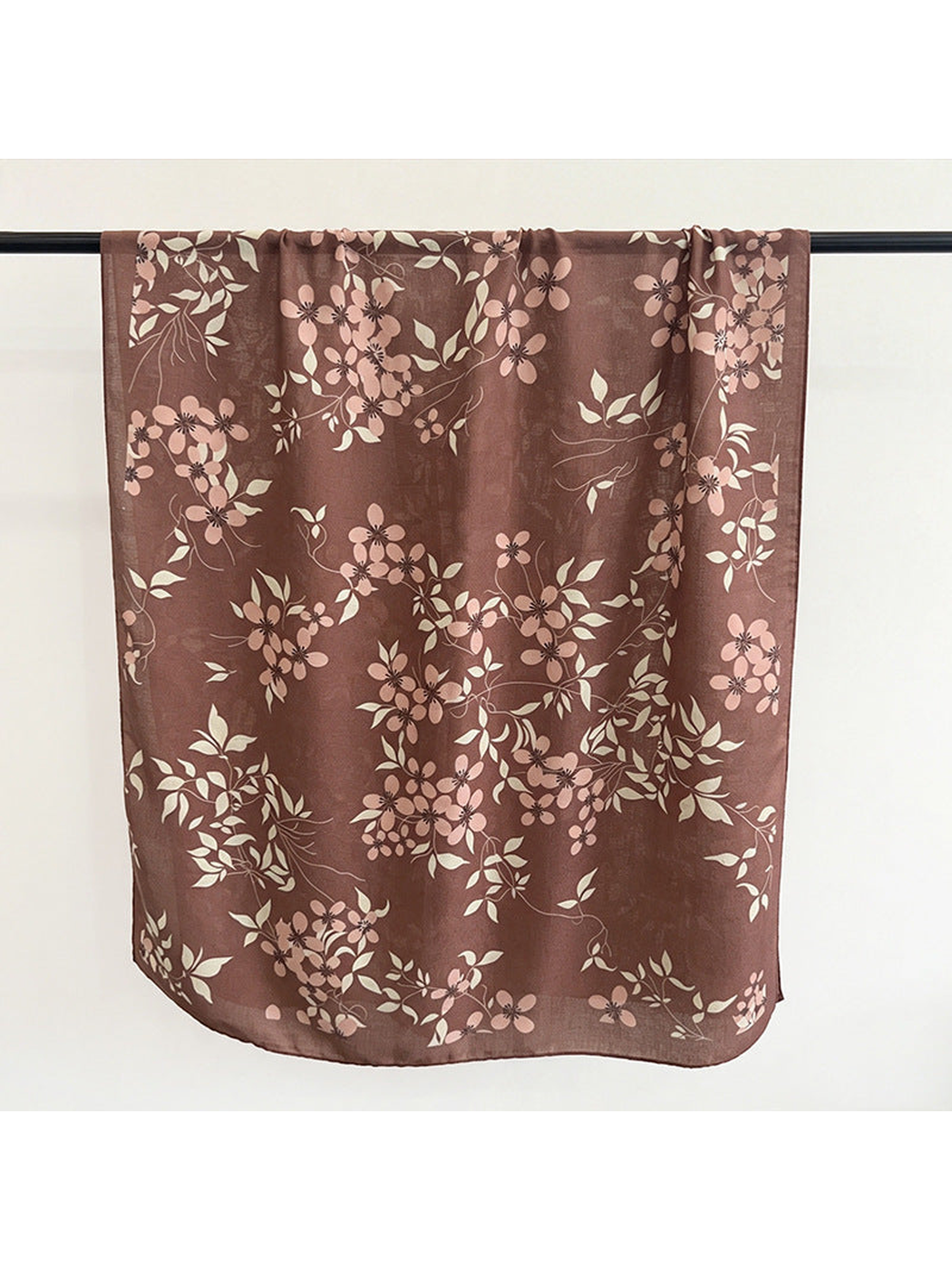 Dusty pink floral and leaf patterned rectangular scarf