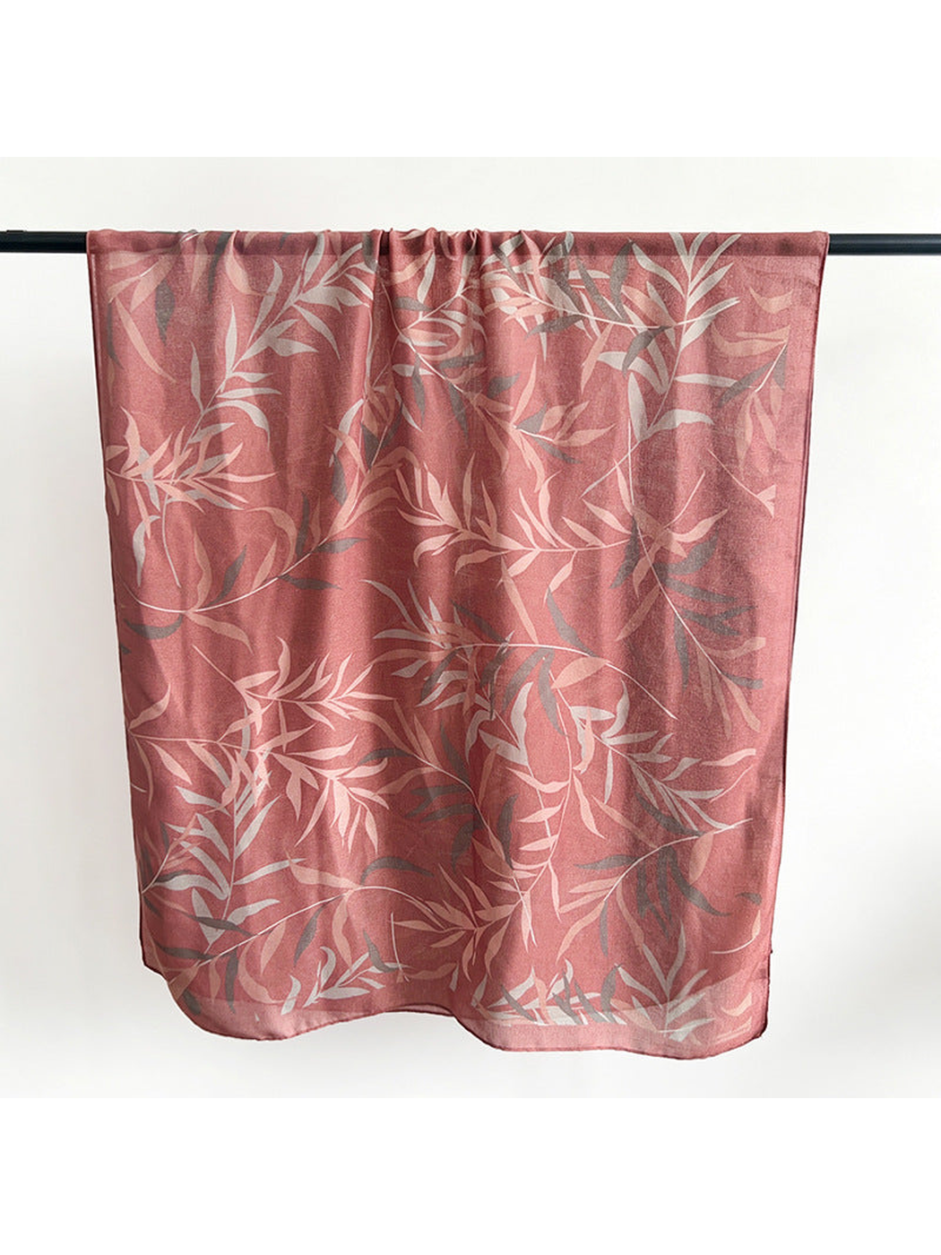 Dusty pink rectangular scarf with pale leafy branches