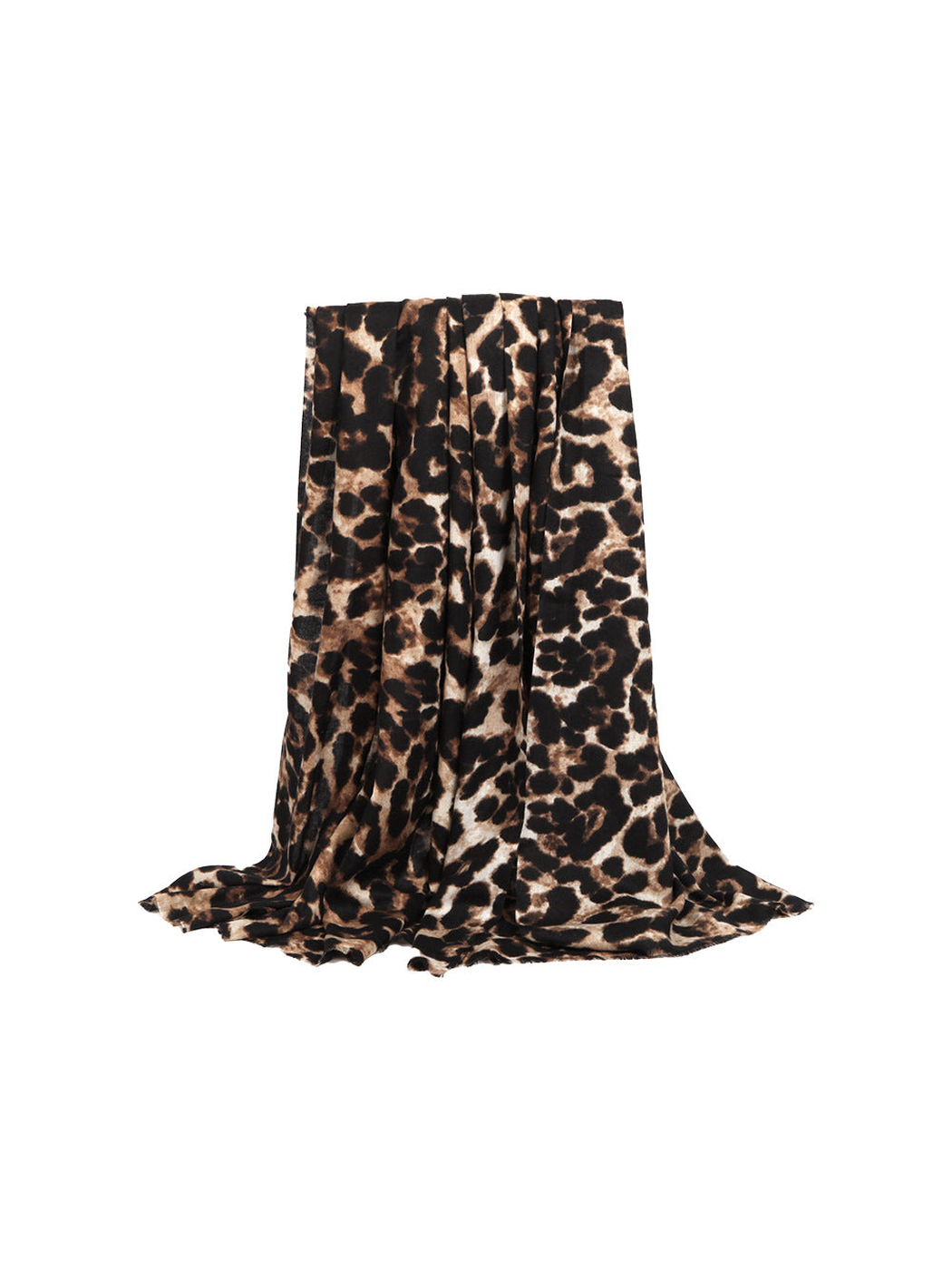 Camel and black abstract leopard-print scarf fully draped