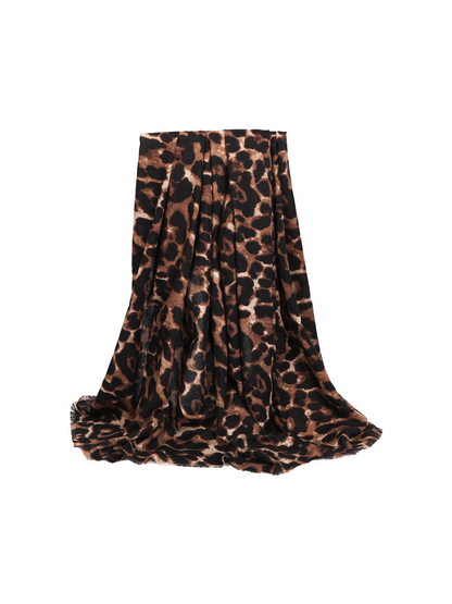 Brown and black abstract leopard-print scarf fully draped