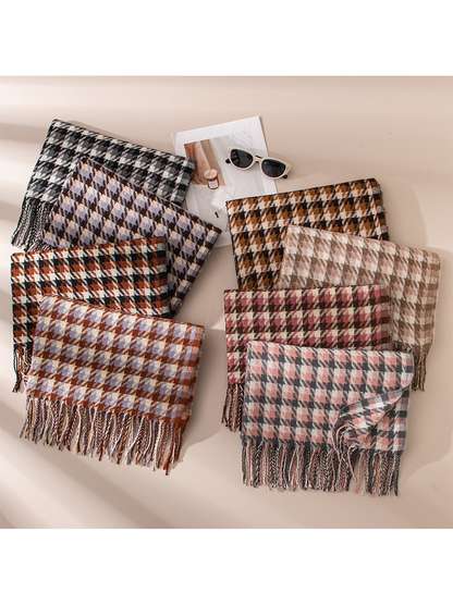 Eight houndstooth scarf colors arranged in two coordinated groups