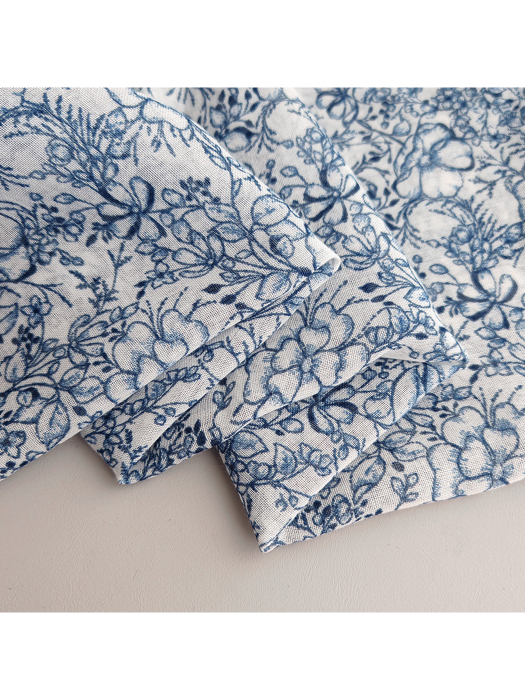 Close-up of the floral print and narrow stitched edge