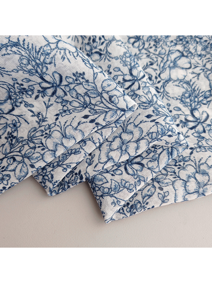 Close-up of the floral print and narrow stitched edge