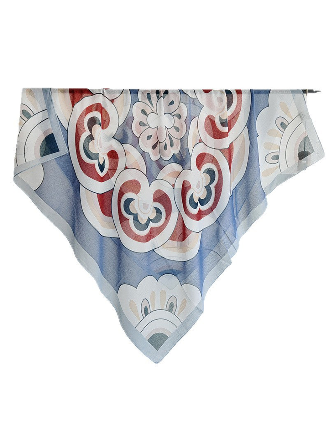 Light blue square scarf with oversized abstract floral and scroll pattern