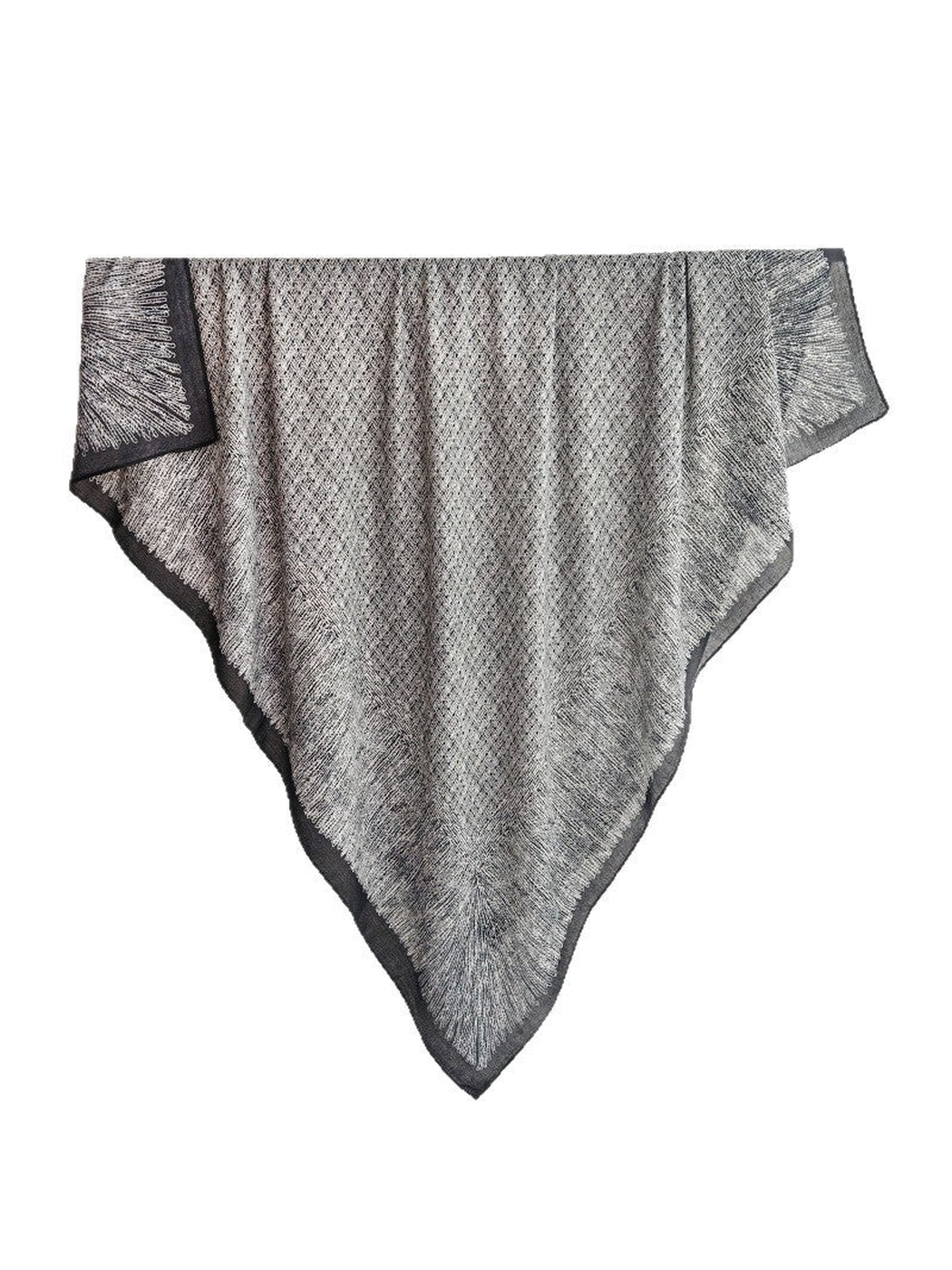 Black and gray square scarf with abstract geometric pattern and solid border