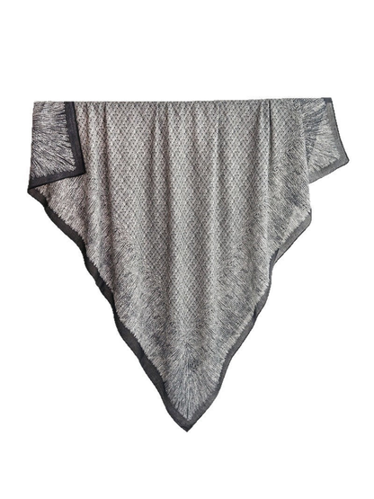 Black and gray square scarf with abstract geometric pattern and solid border