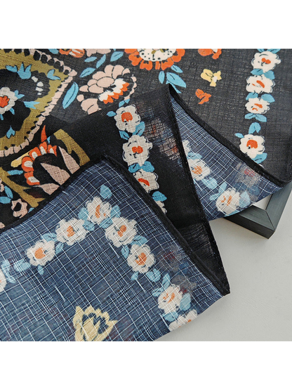 Close-up of the scarf border, reverse print and fine crosshatched texture