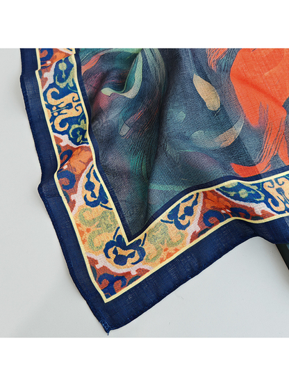 Close-up of the navy edge and multicolor ornamental border