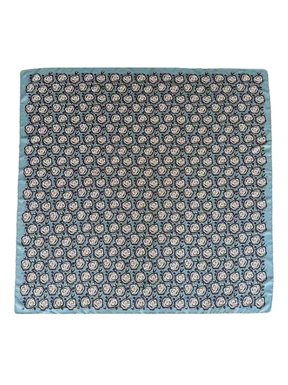 Light blue square scarf with an allover stylized rose print