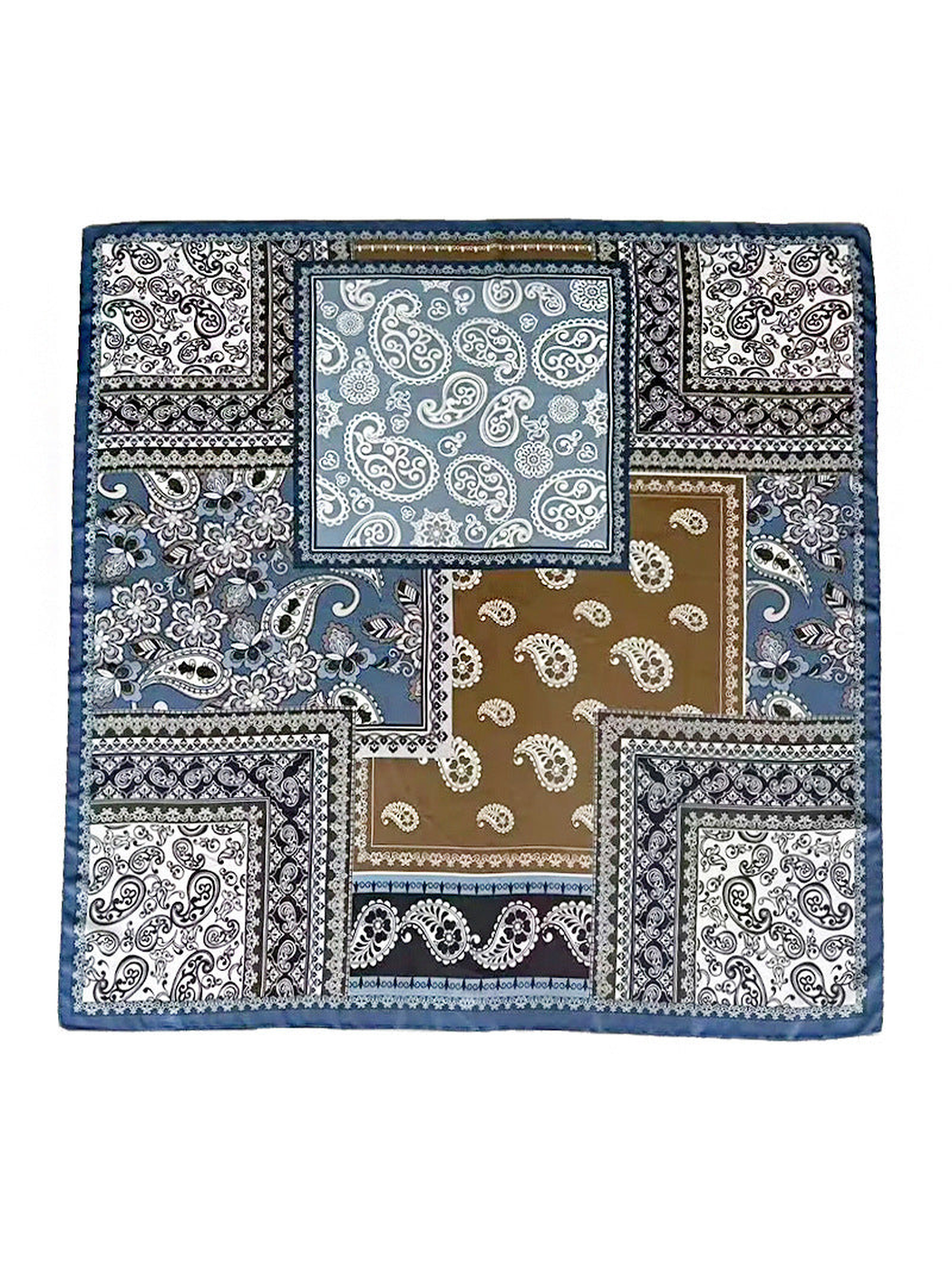 Multicolor square scarf with patchwork paisley and floral print