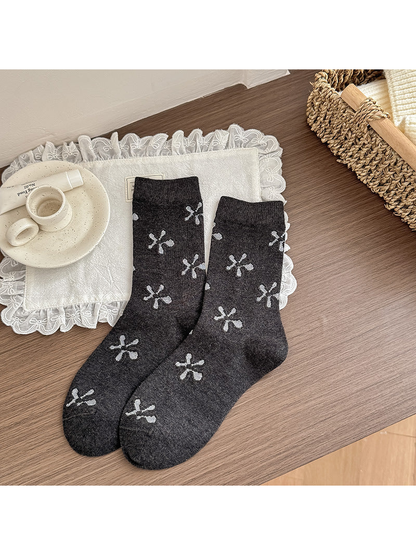 Stars dark gray crew socks with large white star motifs