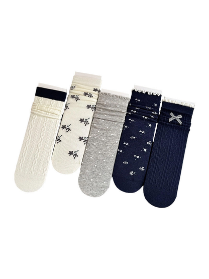 Five crew sock styles displayed together on a white background
