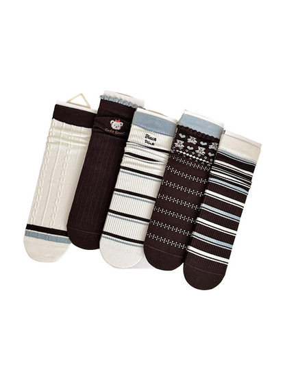 Five crew sock styles displayed together on a white background