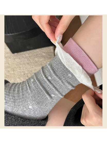 Close-up of the Polka Dot sock's layered ruffled cuff