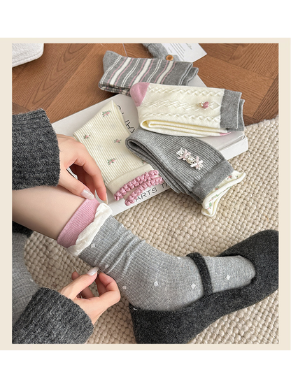 Polka Dot crew sock cuff and pattern shown with coordinating styles